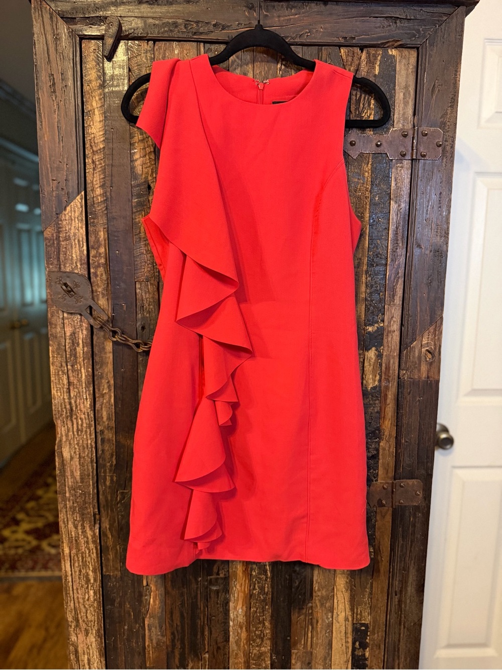 DO+BE Women’s M Red Ruffle Sheath Dress Sleeveless Cocktail Party Wedding Guest